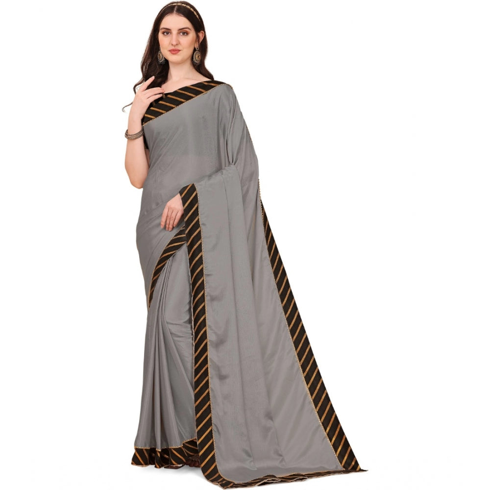 Women's Chiffon Self Design Saree With Unstitched Blouse 5.5 Mtr (Silver)