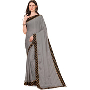 Women's Chiffon Self Design Saree With Unstitched Blouse 5.5 Mtr (Silver)