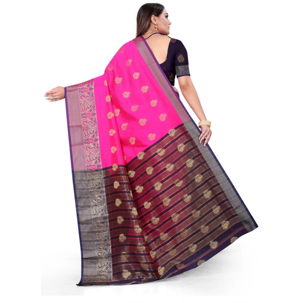 Women's Silk Blend Woven Saree With Unstitched Blouse 5.5 Mtr (Pink)