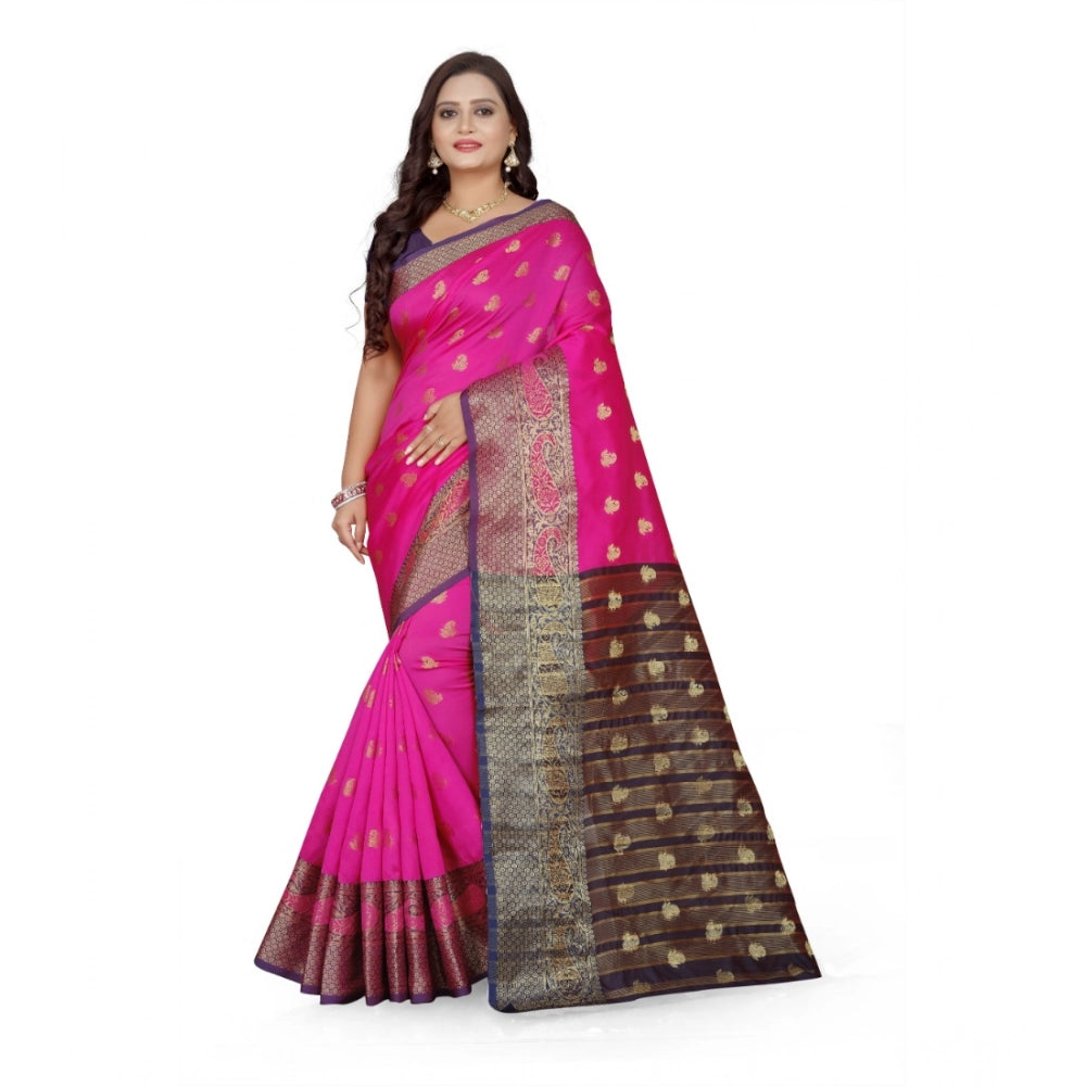 Women's Jacquard Woven Saree With Unstitched Blouse 5.5 Mtr (Pink)