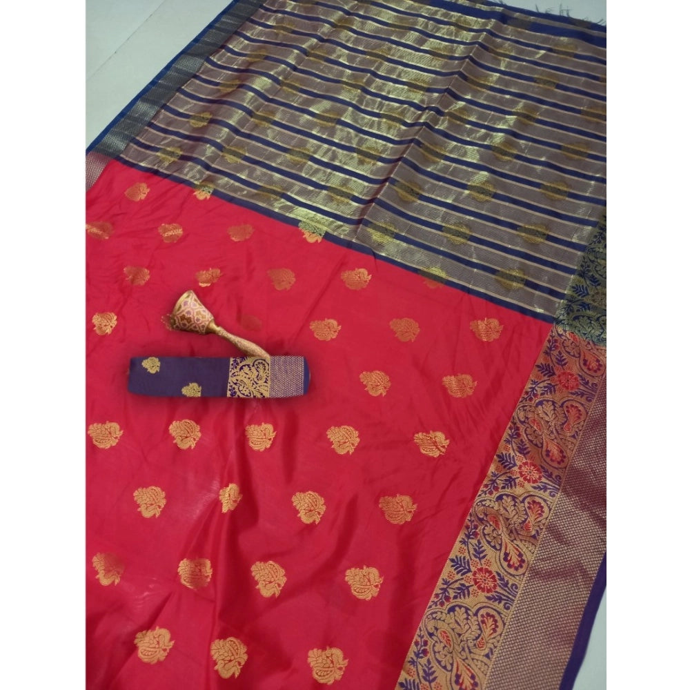 Women's Silk Blend Woven Saree With Unstitched Blouse 5.5 Mtr (Red)