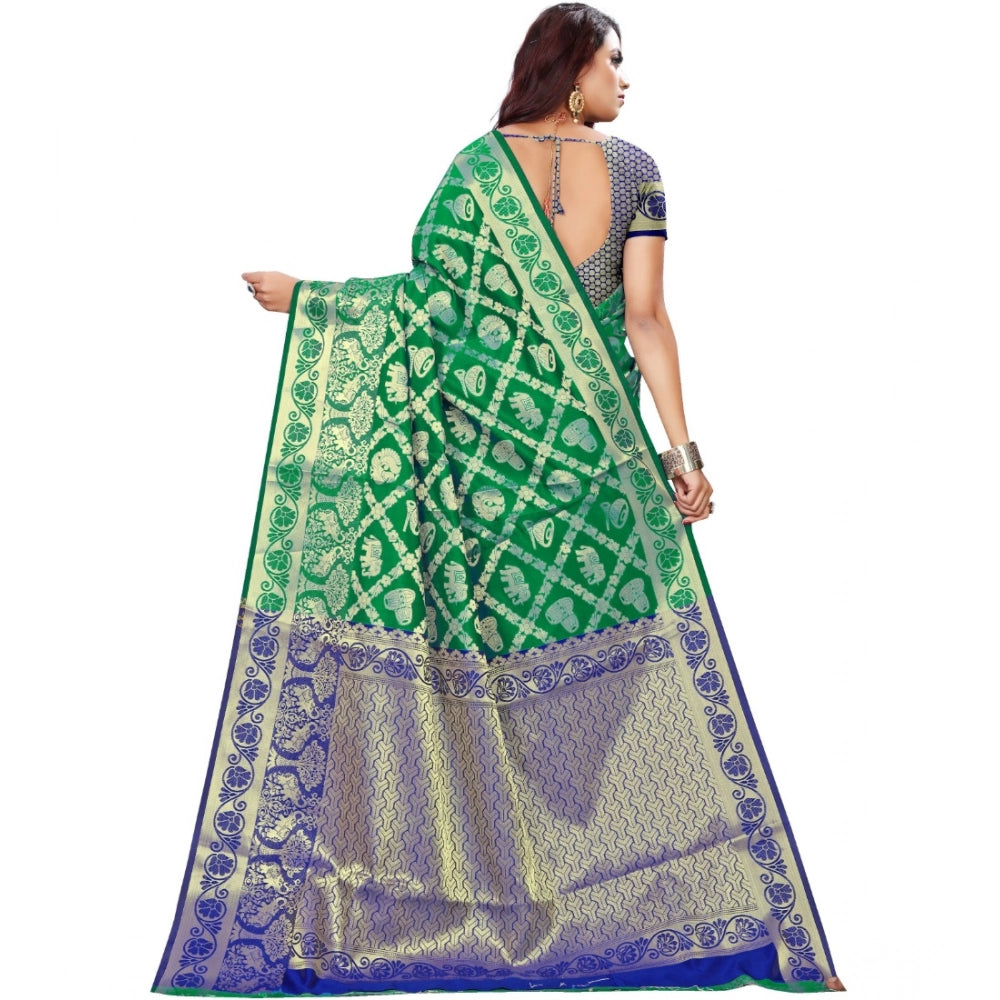 Women's Jacquard Woven Saree With Unstitched Blouse 5.5 Mtr (Green)