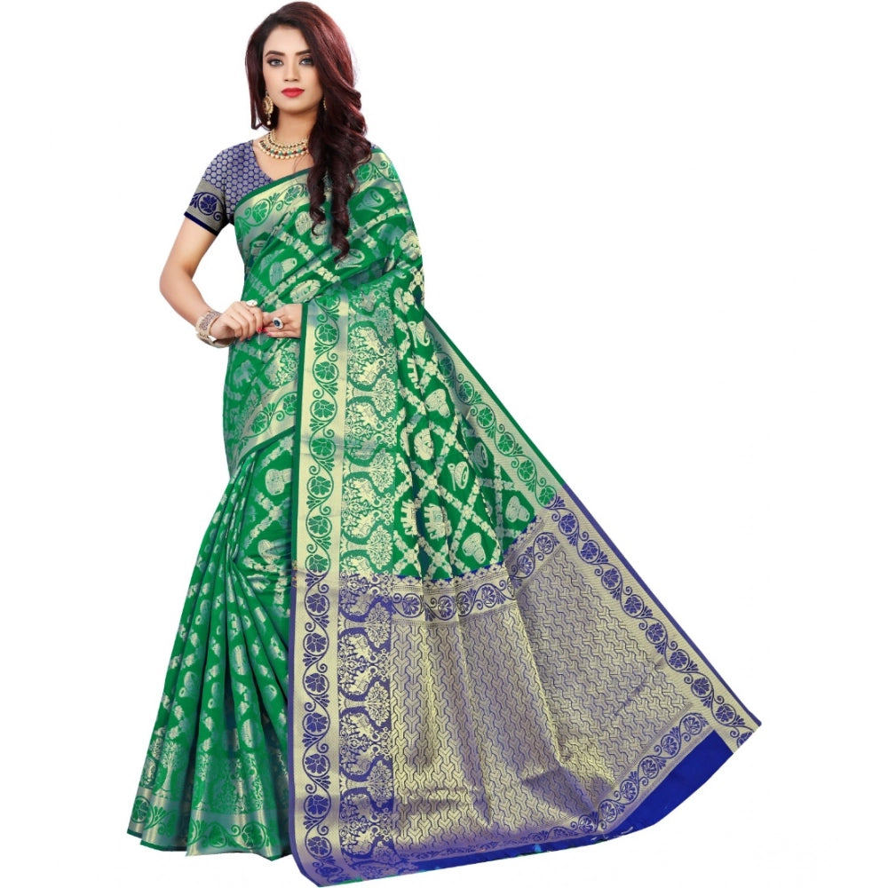 Women's Jacquard Woven Saree With Unstitched Blouse 5.5 Mtr (Green)