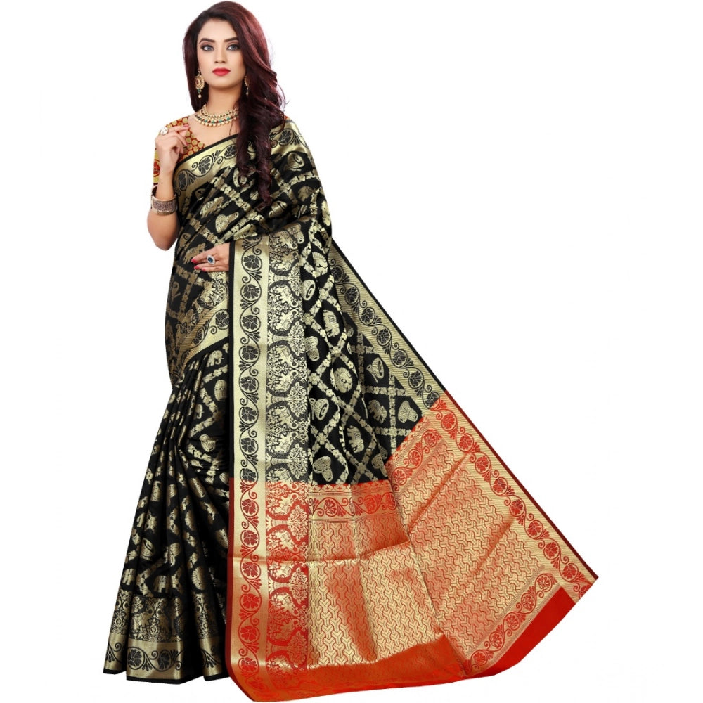 Women's Jacquard Woven Saree With Unstitched Blouse 5.5 Mtr (Black)