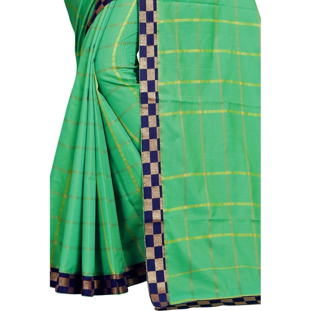 Women's Cotton Silk Checkered Saree With Unstitched Blouse 5.5 Mtr (Green)