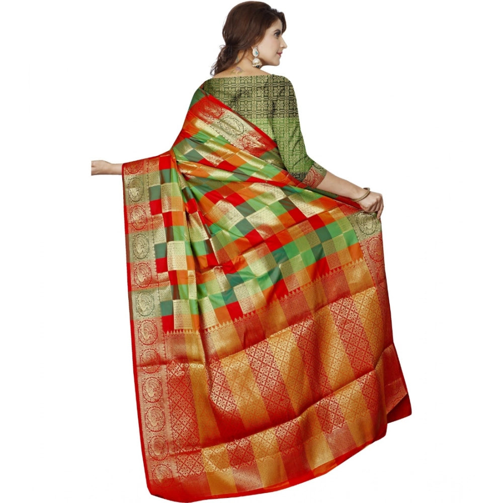 Women's Jacquard Woven Saree With Unstitched Blouse 5.5 Mtr (Red)