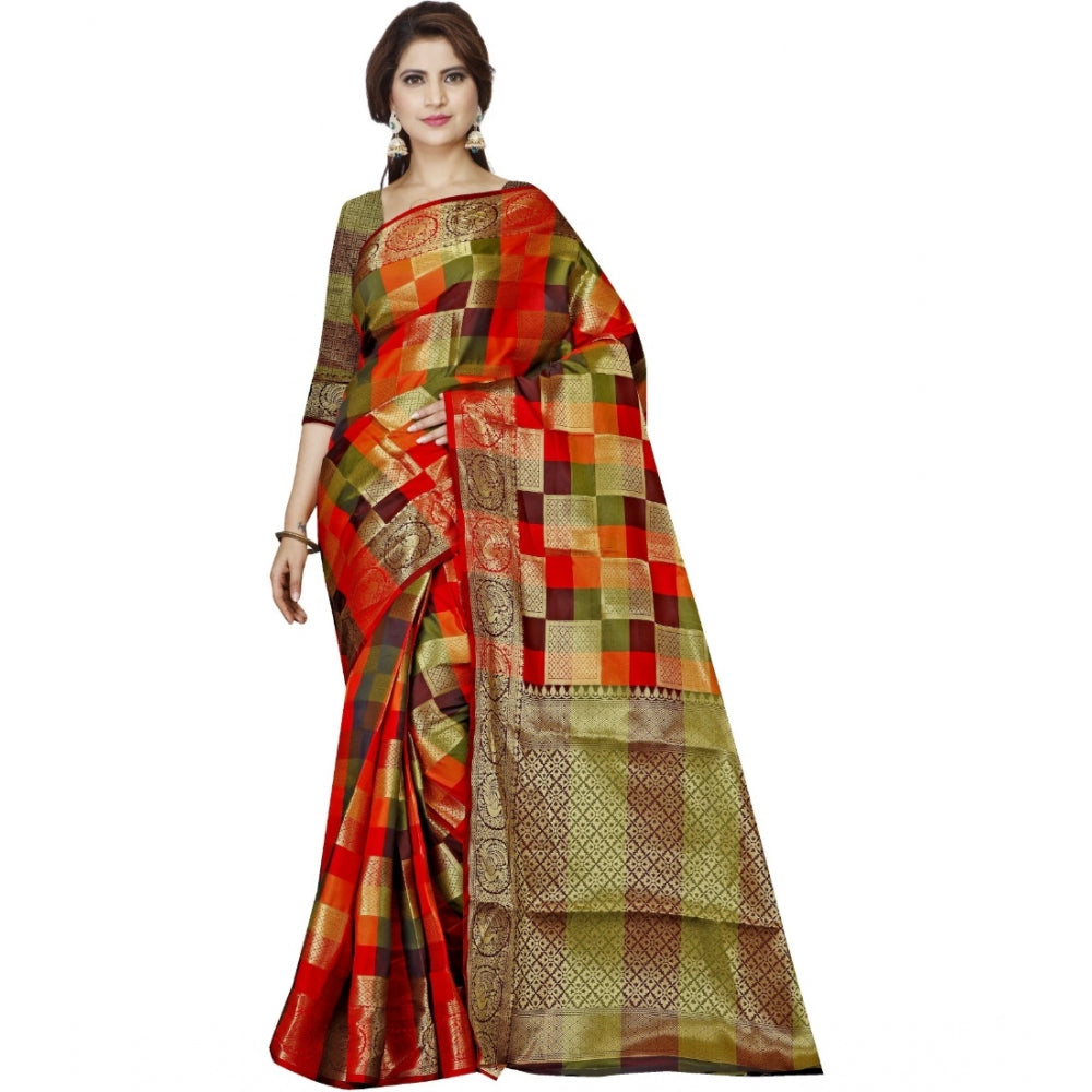 Women's Jacquard Woven Saree With Unstitched Blouse 5.5 Mtr (Multicolor)