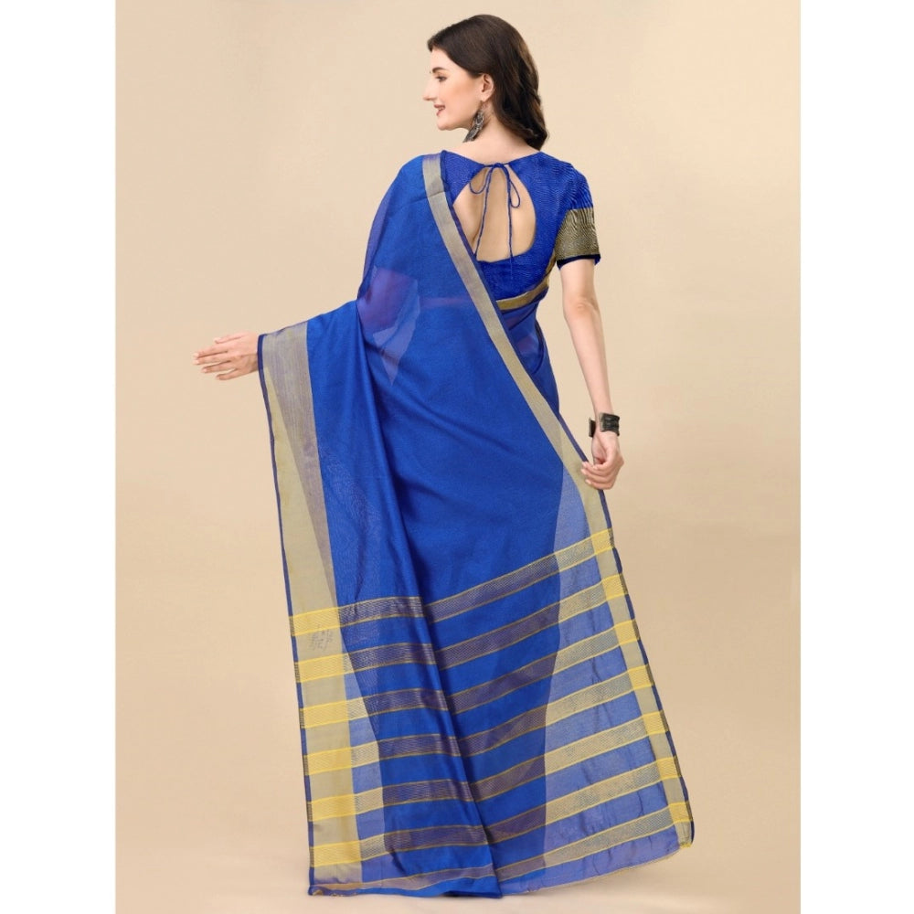 Women's Cotton Silk Striped Saree With Unstitched Blouse 5.5 Mtr (Multicolor)
