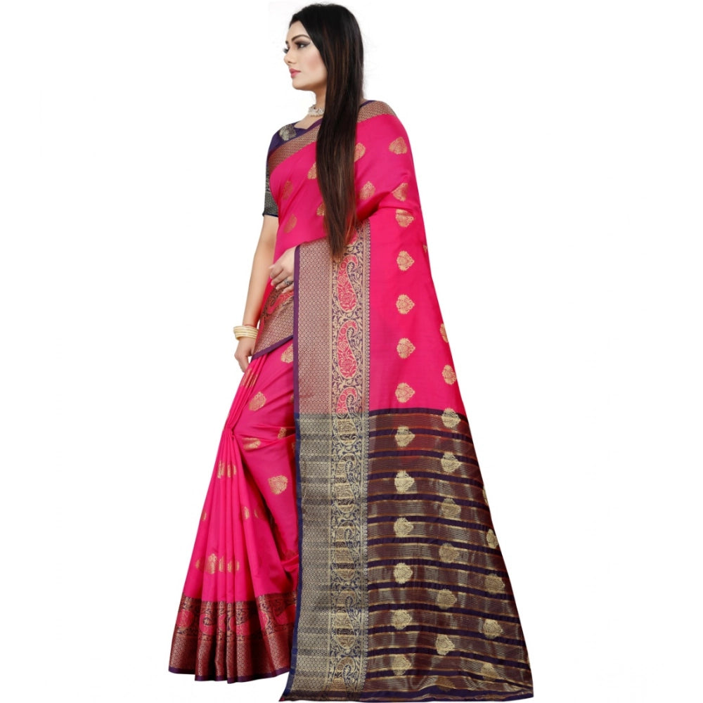 Women's Silk Blend Woven Saree With Unstitched Blouse 5.5 Mtr (Purple-Pink)