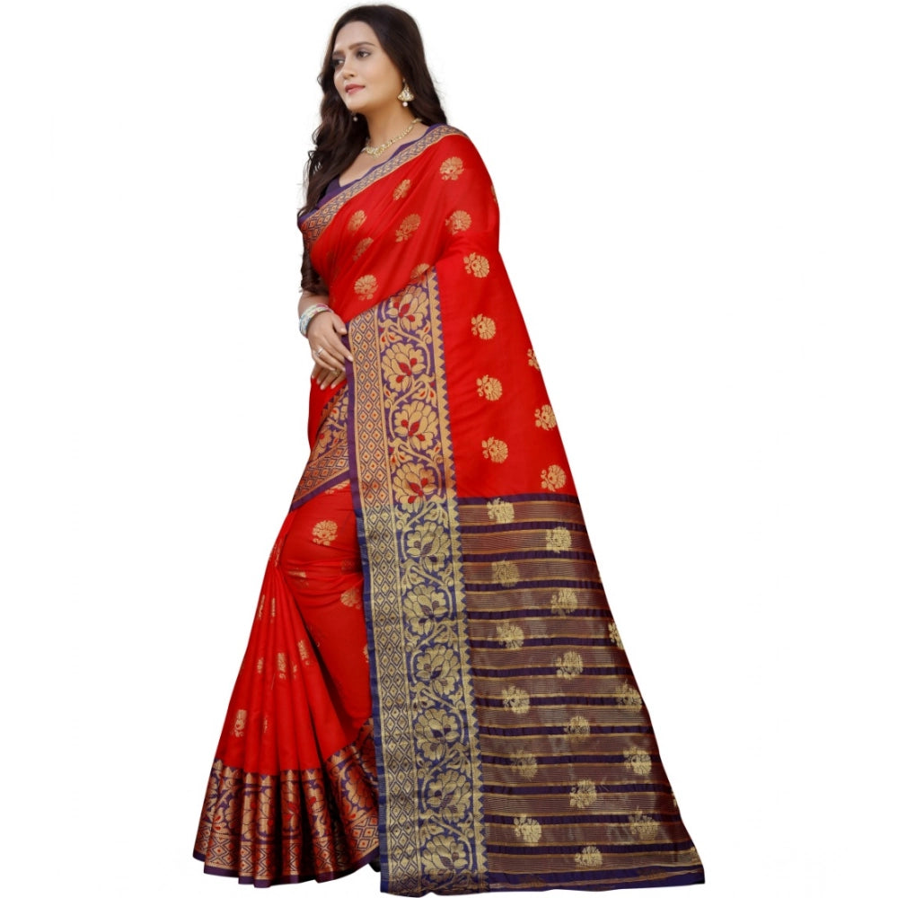 Women's Silk Blend Woven Saree With Unstitched Blouse 5.5 Mtr (Purple-Red)