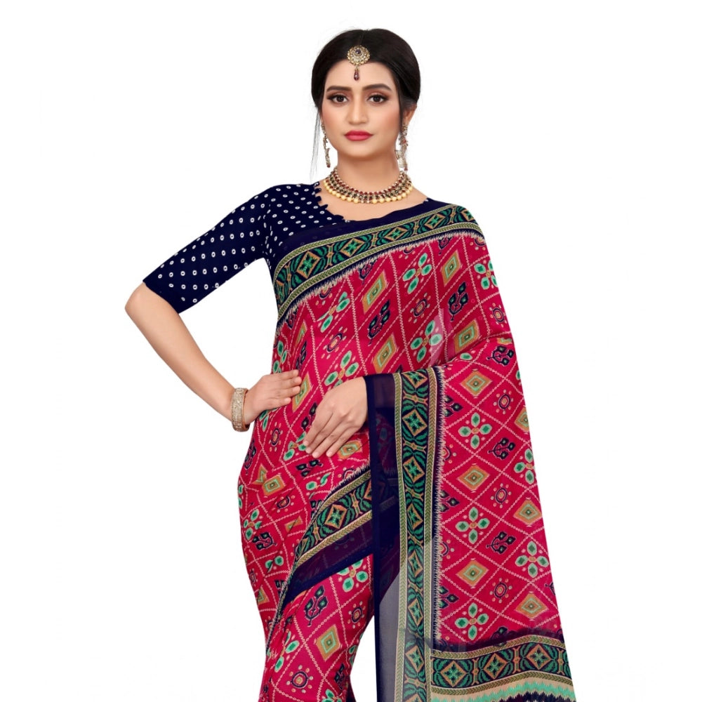 Women's Georgette Floral Print Saree With Unstitched Blouse 5.5 Mtr (Pink)