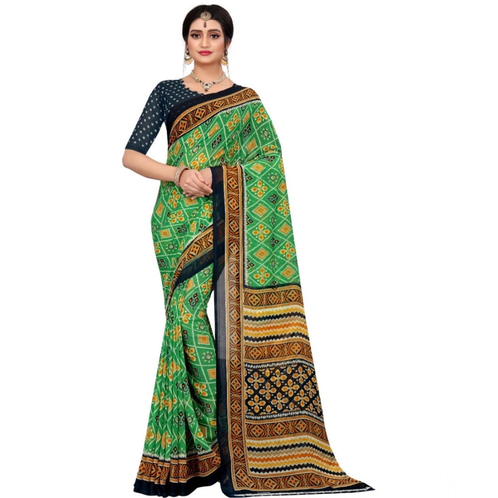 Women's Georgette Floral Print Saree With Unstitched Blouse 5.5 Mtr (Light Green)