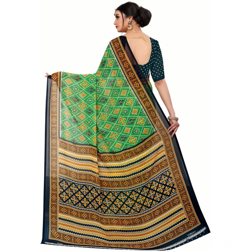 Women's Georgette Floral Print Saree With Unstitched Blouse 5.5 Mtr (Light Green)