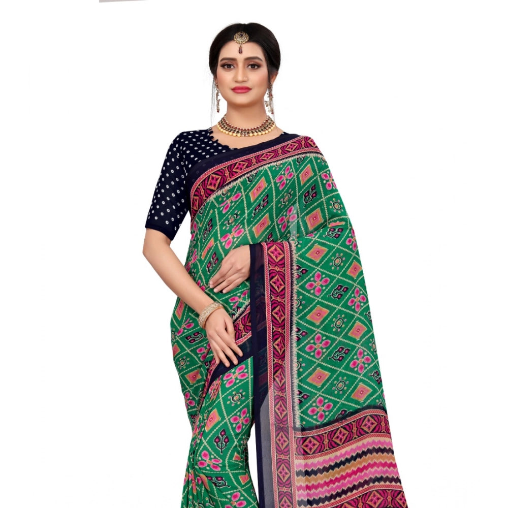 Women's Georgette Floral Print Saree With Unstitched Blouse 5.5 Mtr (Green)