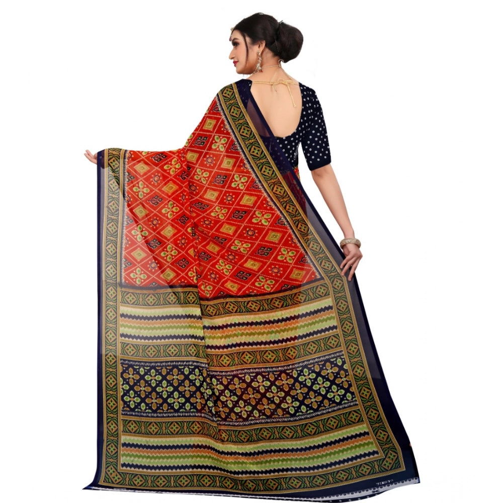 Women's Georgette Floral Print Saree With Unstitched Blouse 5.5 Mtr (Multicolor)