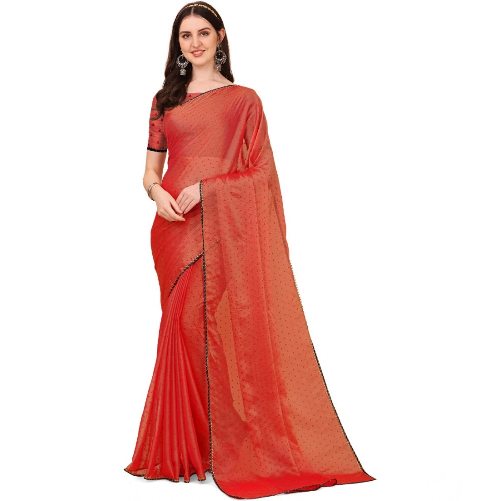 Women's Silk Blend Embellished Saree With Unstitched Blouse 5.5 Mtr (Red)