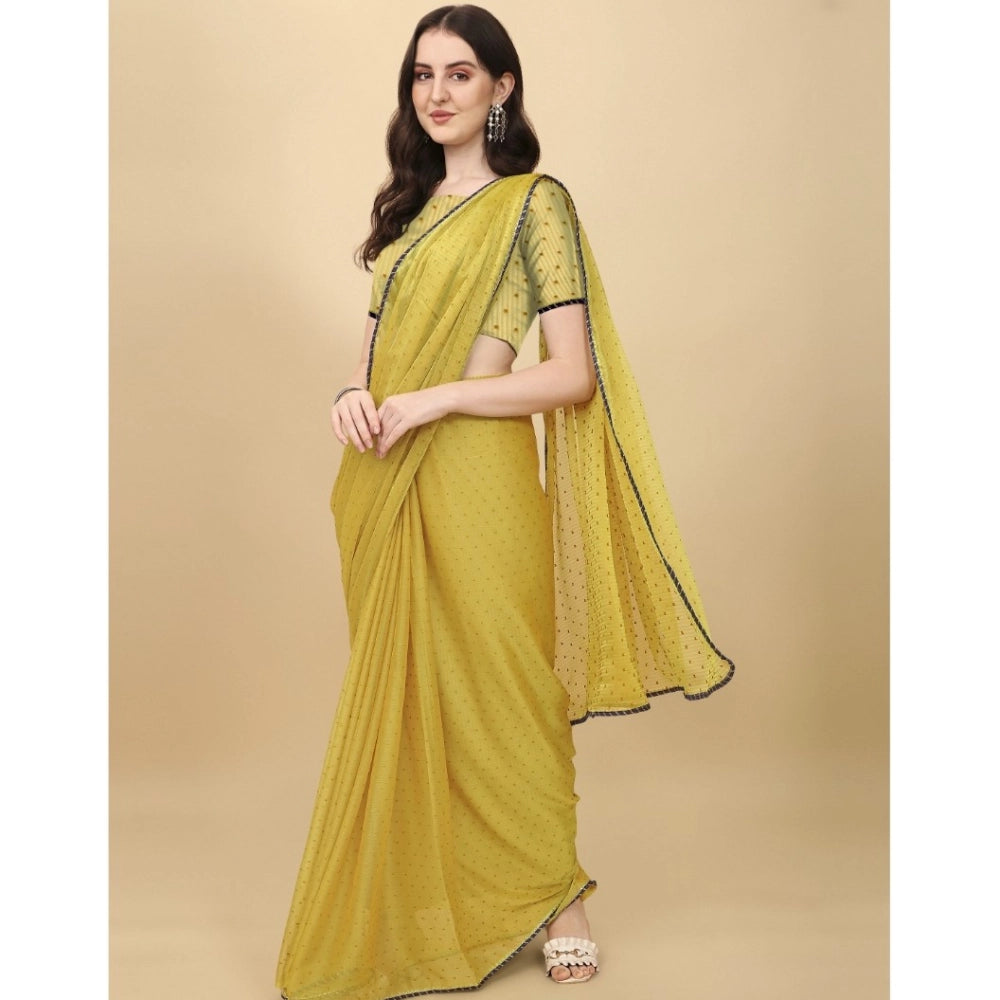 Women's Silk Blend Embellished Saree With Unstitched Blouse 5.5 Mtr (Mustard)