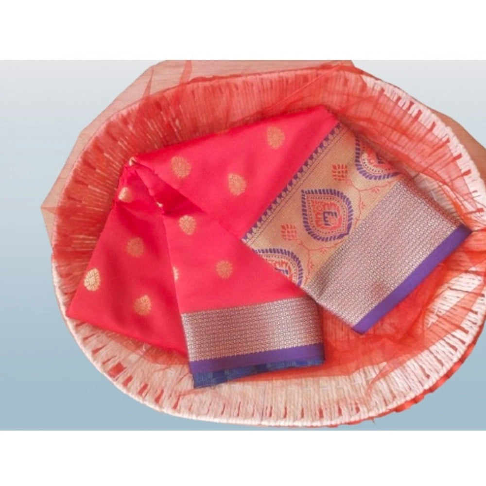 Women's Silk Blend Woven Saree With Unstitched Blouse 5.5 Mtr (Red)