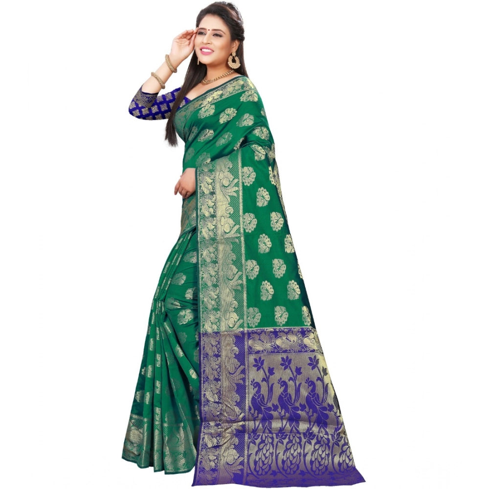 Women's Jacquard Woven Saree With Unstitched Blouse 5.5 Mtr (Green)
