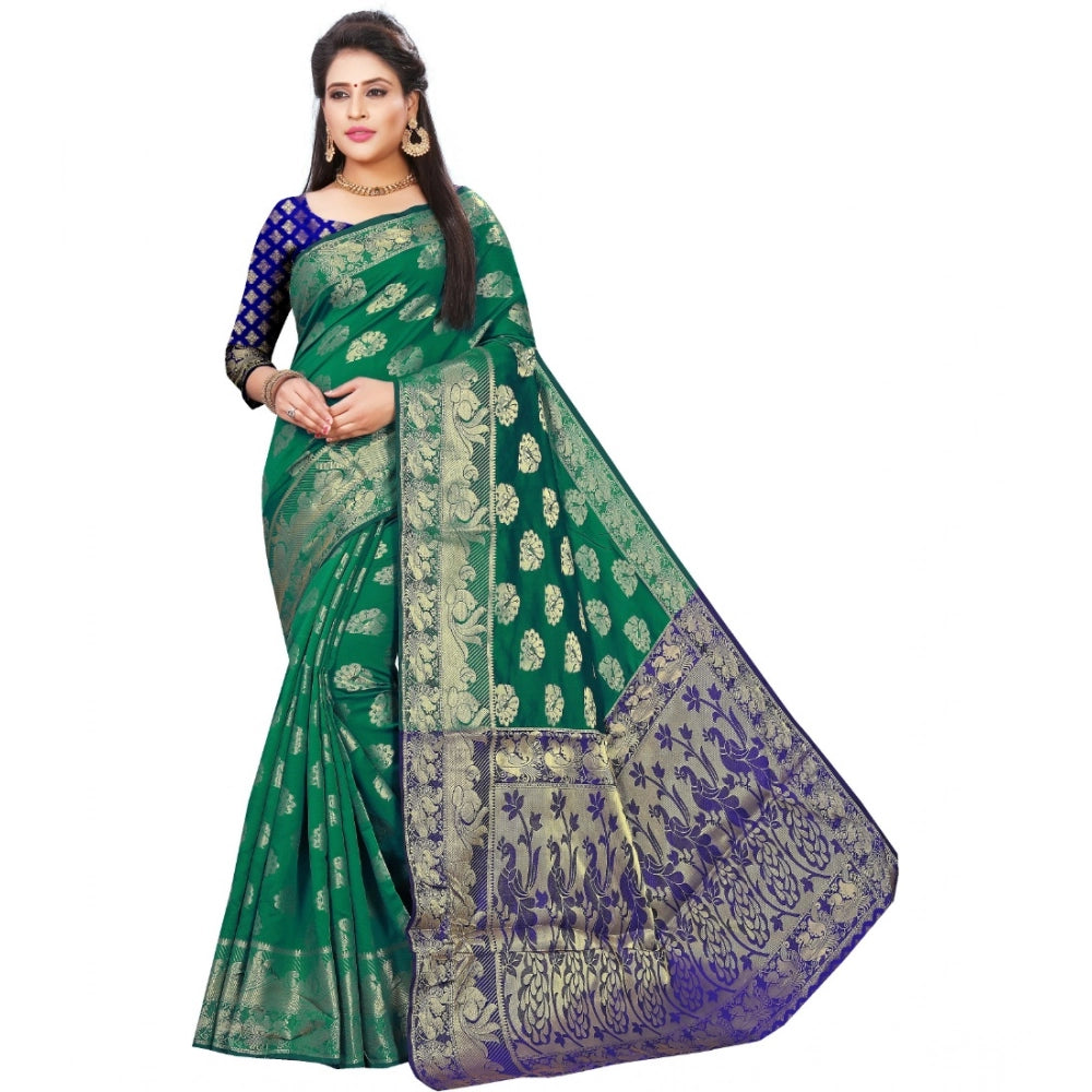 Women's Jacquard Woven Saree With Unstitched Blouse 5.5 Mtr (Green)