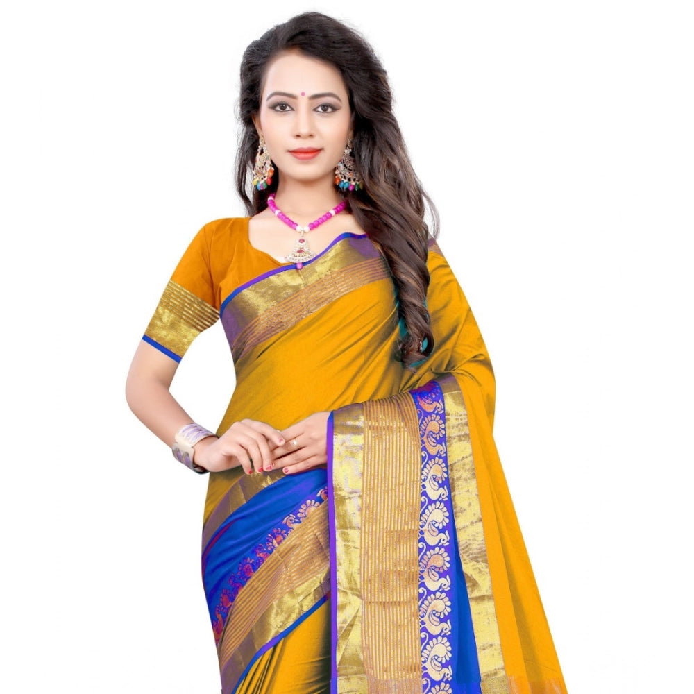 Women's Jacquard Woven Saree With Unstitched Blouse 5.5 Mtr (Yellow)