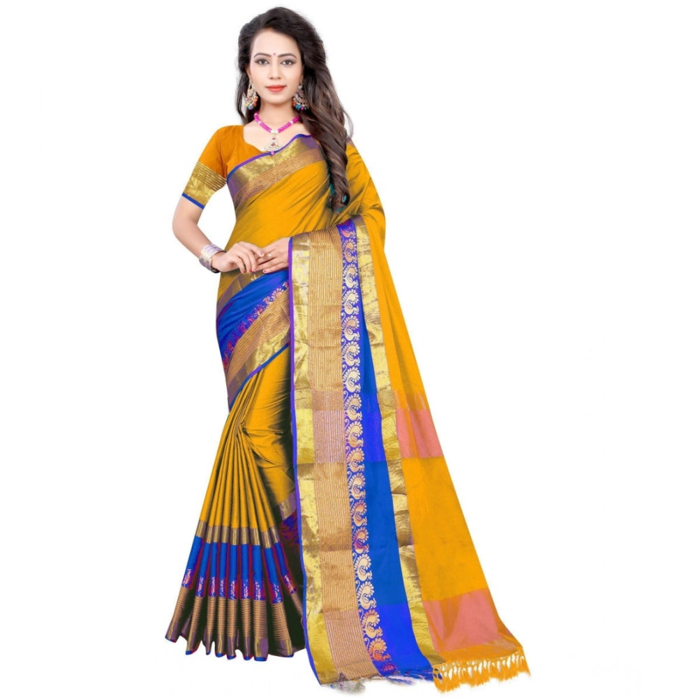 Women's Jacquard Woven Saree With Unstitched Blouse 5.5 Mtr (Yellow)