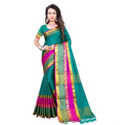 Women's Jacquard Woven Saree With Unstitched Blouse 5.5 Mtr (Dark Green)