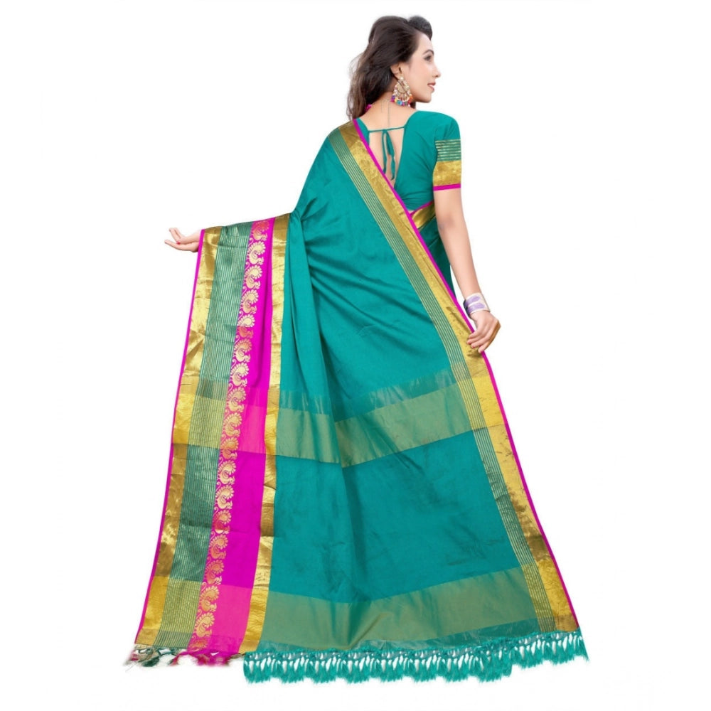 Women's Jacquard Woven Saree With Unstitched Blouse 5.5 Mtr (Dark Green)