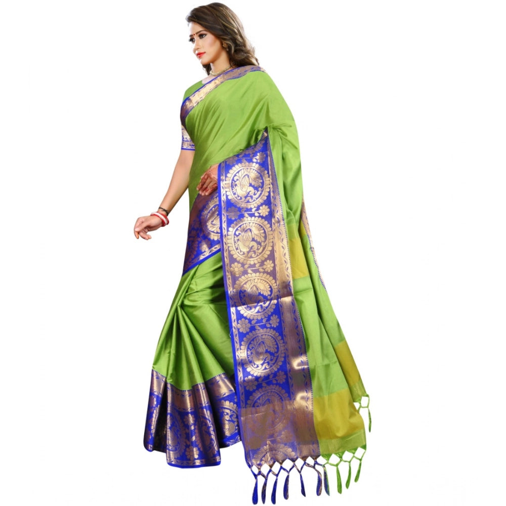 Women's Jacquard Woven Saree With Unstitched Blouse 5.5 Mtr (Green)