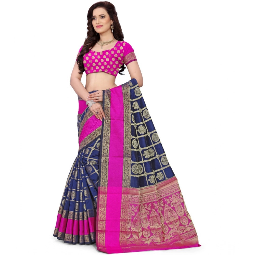 Women's Jacquard Woven Saree With Unstitched Blouse 5.5 Mtr (Blue)