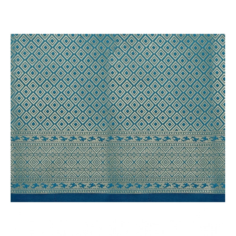 Women's Jacquard Woven Saree With Unstitched Blouse 5.5 Mtr (Blue)