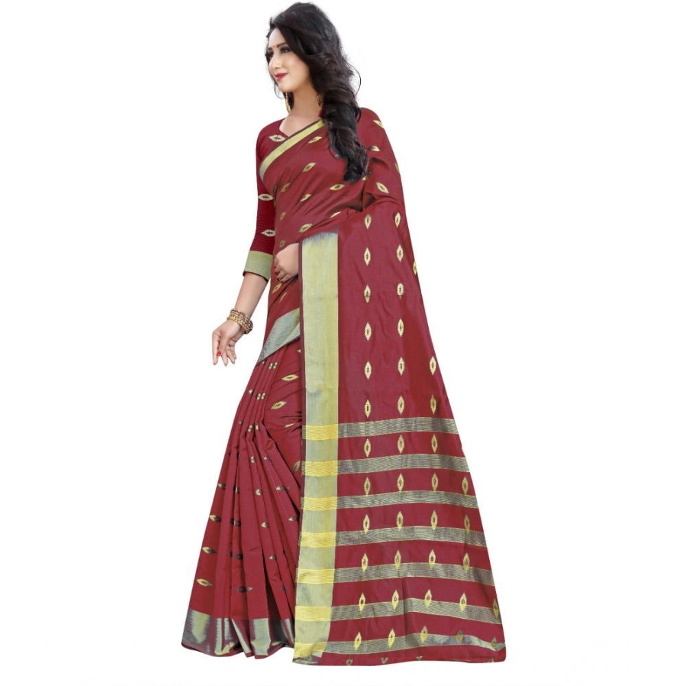 Women's Silk Blend Woven Saree With Unstitched Blouse 5.5 Mtr (Red)