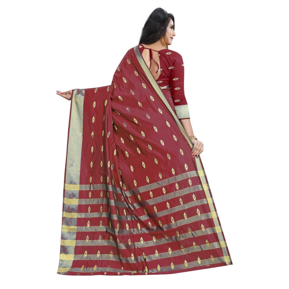 Women's Silk Blend Woven Saree With Unstitched Blouse 5.5 Mtr (Red)