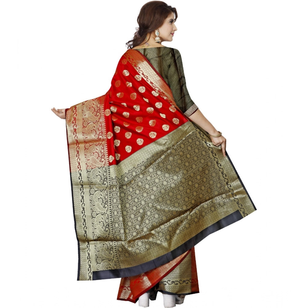 Women's Jacquard Woven Saree With Unstitched Blouse 5.5 Mtr (Red)