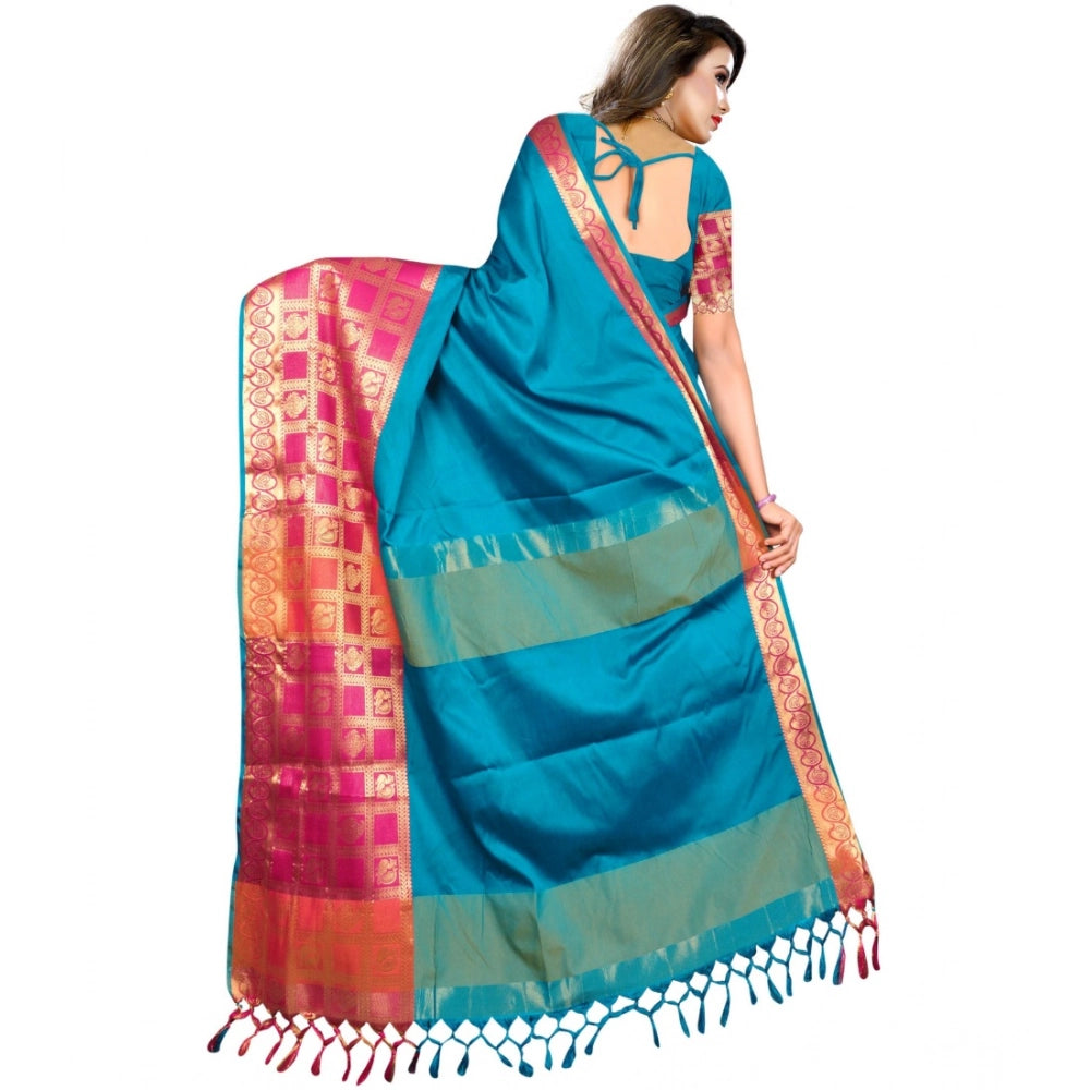 Women's Jacquard Woven Saree With Unstitched Blouse 5.5 Mtr (Multicolor)