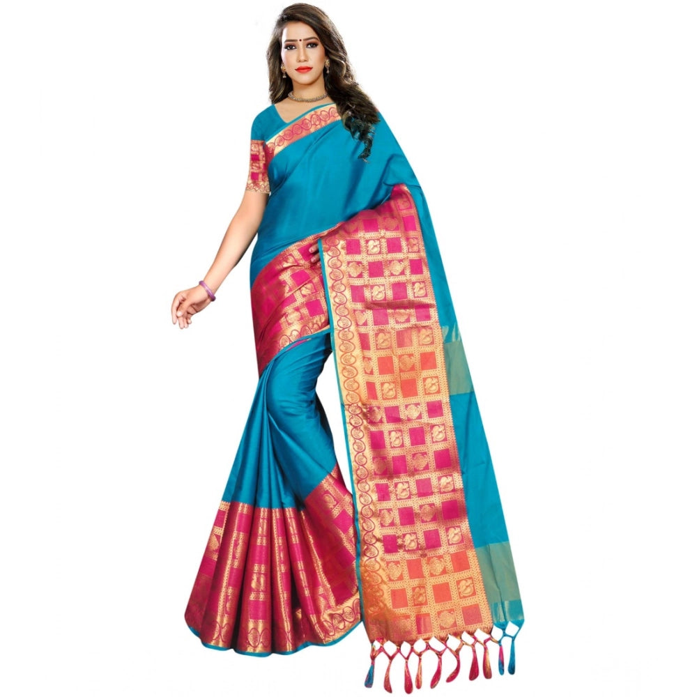Women's Jacquard Woven Saree With Unstitched Blouse 5.5 Mtr (Multicolor)