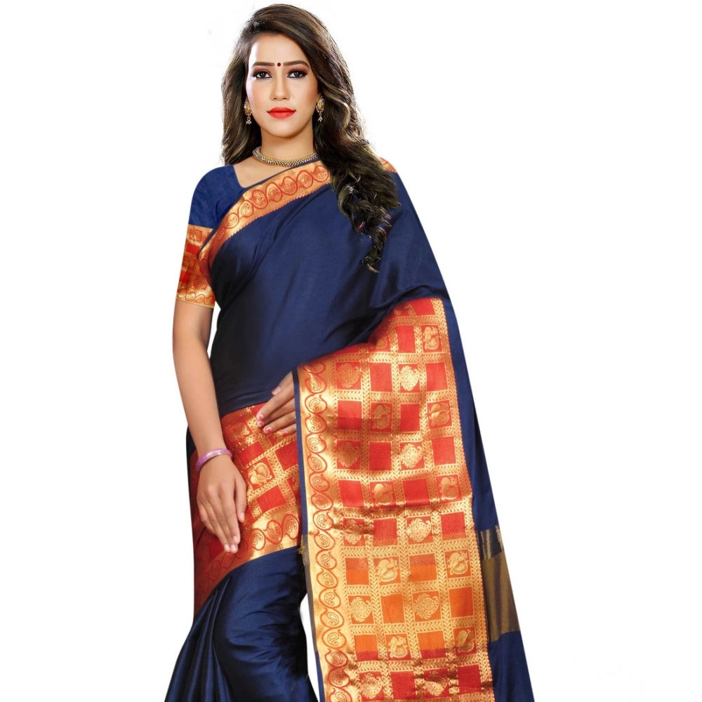 Women's Jacquard Woven Saree With Unstitched Blouse 5.5 Mtr (Blue)