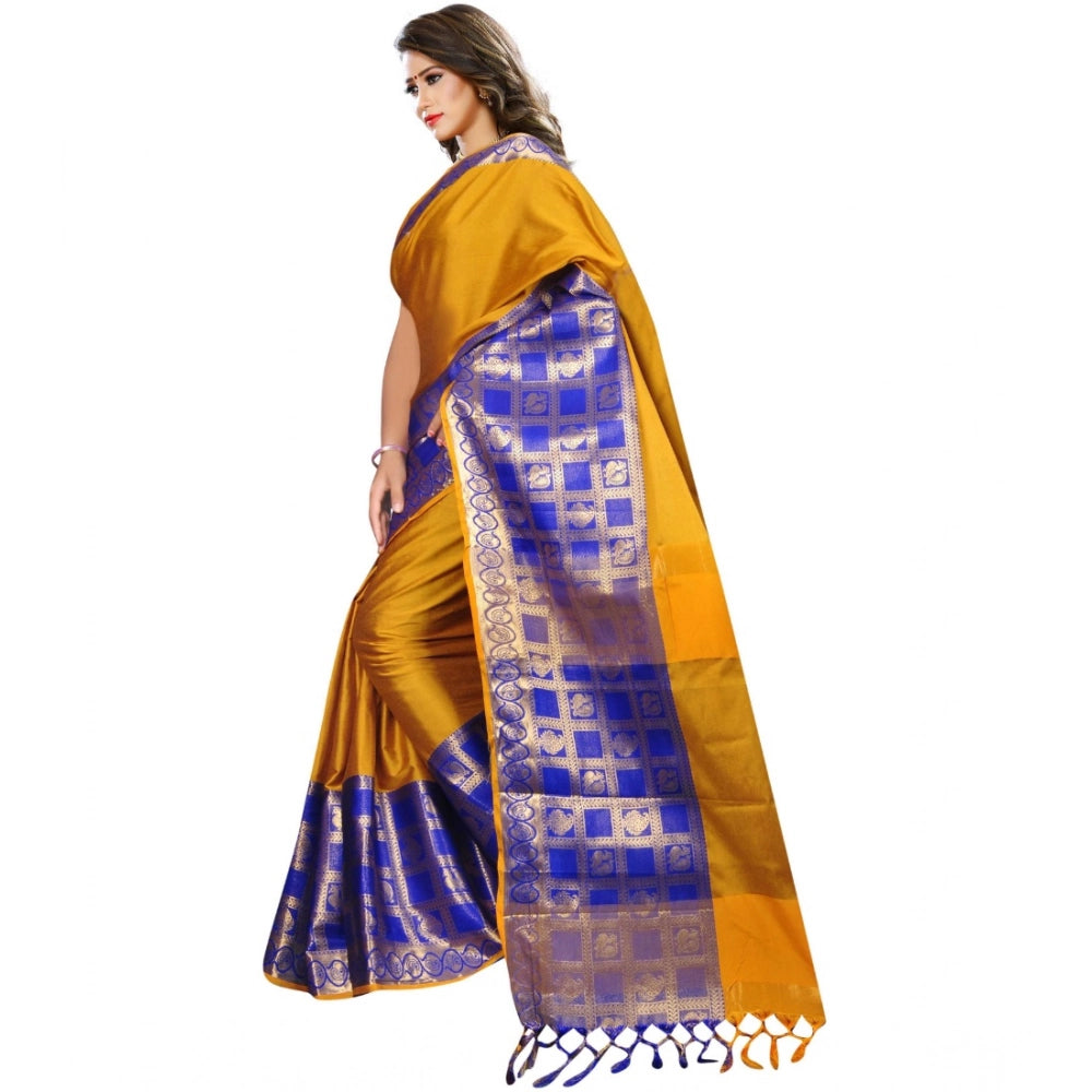 Women's Jacquard Woven Saree With Unstitched Blouse 5.5 Mtr (Mustard)