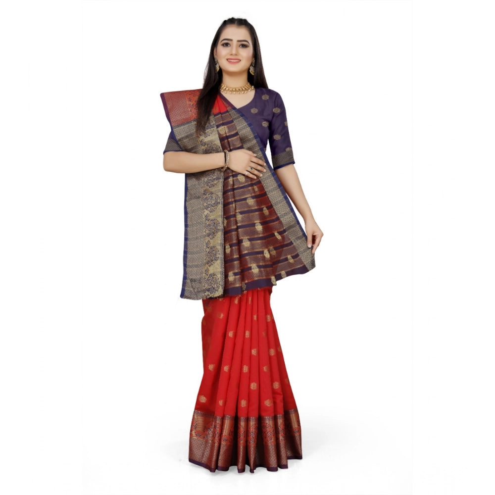 Women's Jacquard Woven Saree With Unstitched Blouse 5.5 Mtr (Red)