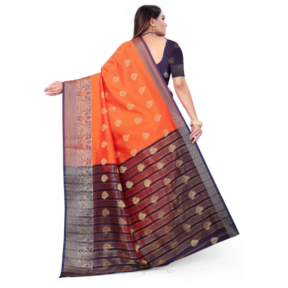 Women's Silk Blend Woven Saree With Unstitched Blouse 5.5 Mtr (Orange)