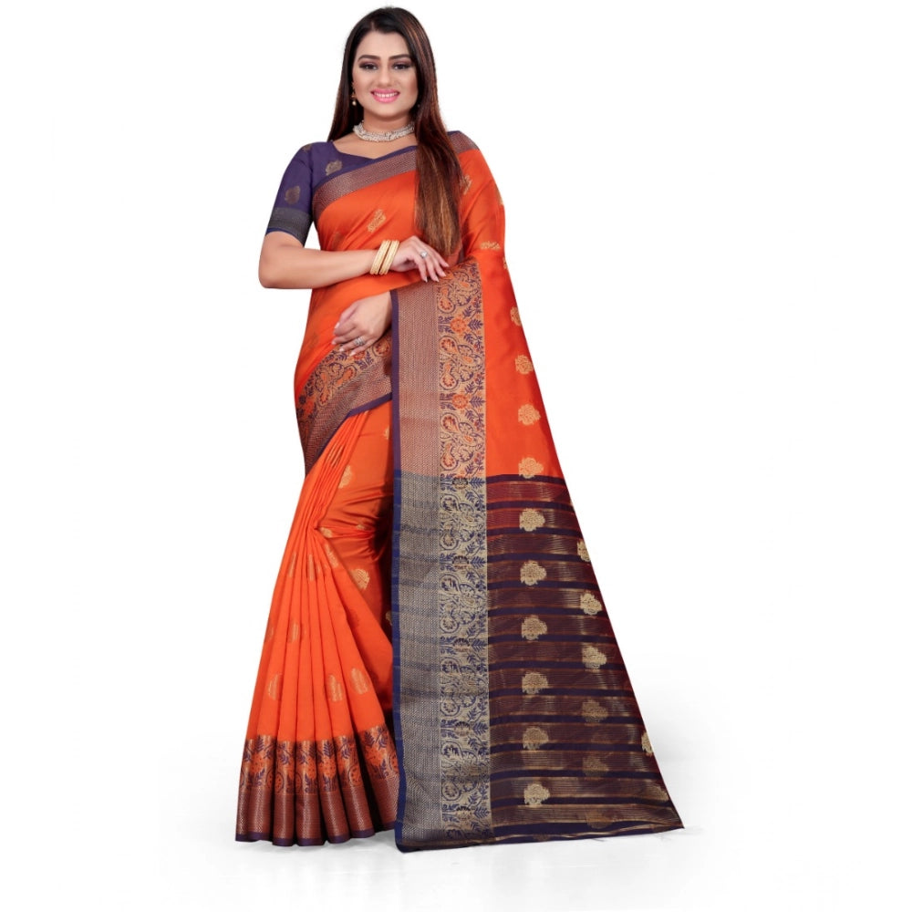 Women's Silk Blend Woven Saree With Unstitched Blouse 5.5 Mtr (Orange)