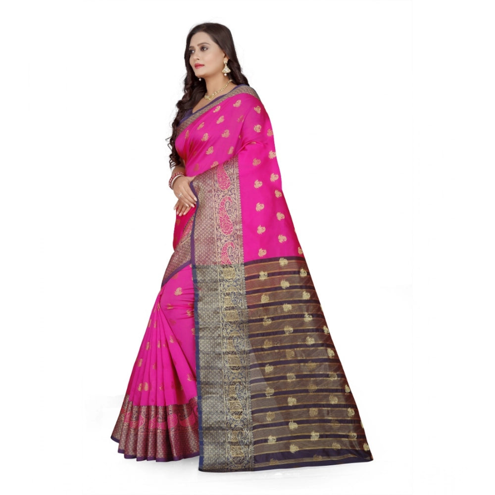 Women's Jacquard Woven Saree With Unstitched Blouse 5.5 Mtr (Pink)