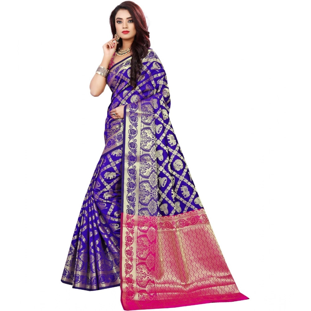 Women's Jacquard Woven Saree With Unstitched Blouse 5.5 Mtr (Blue)