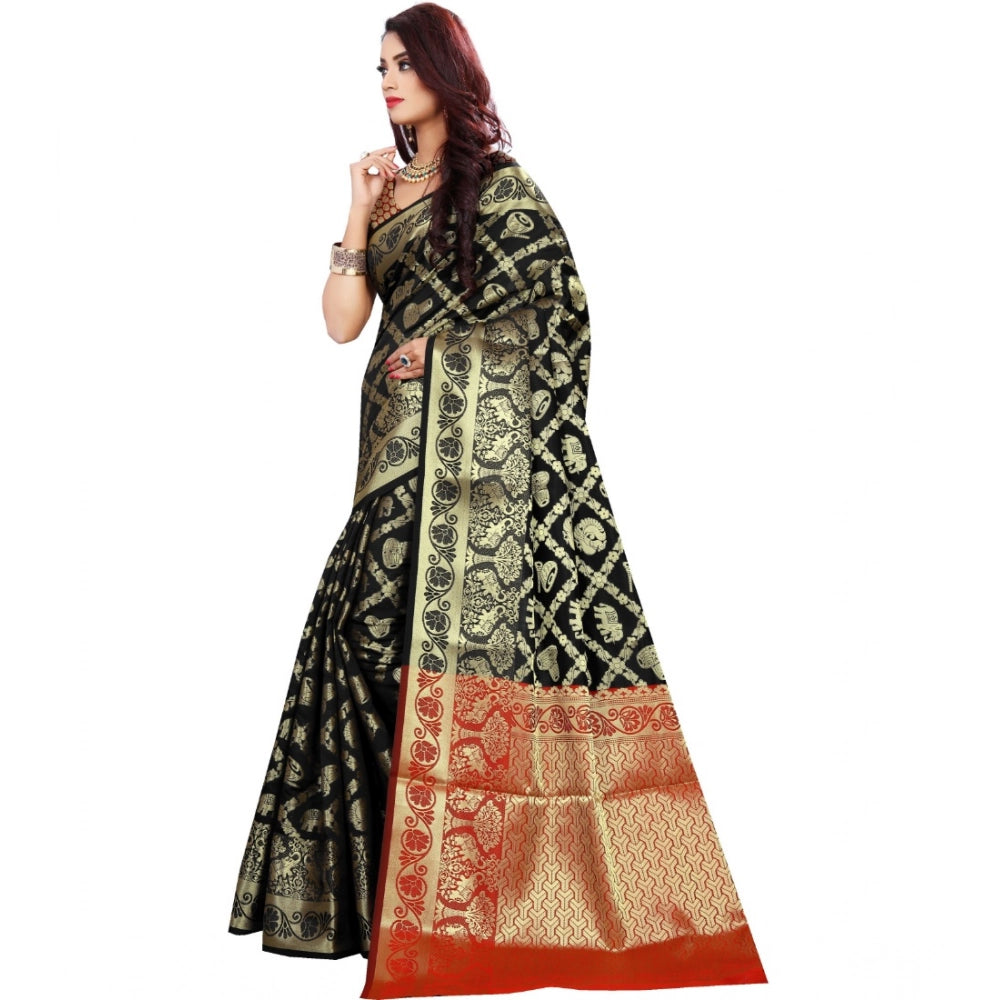 Women's Jacquard Woven Saree With Unstitched Blouse 5.5 Mtr (Black)