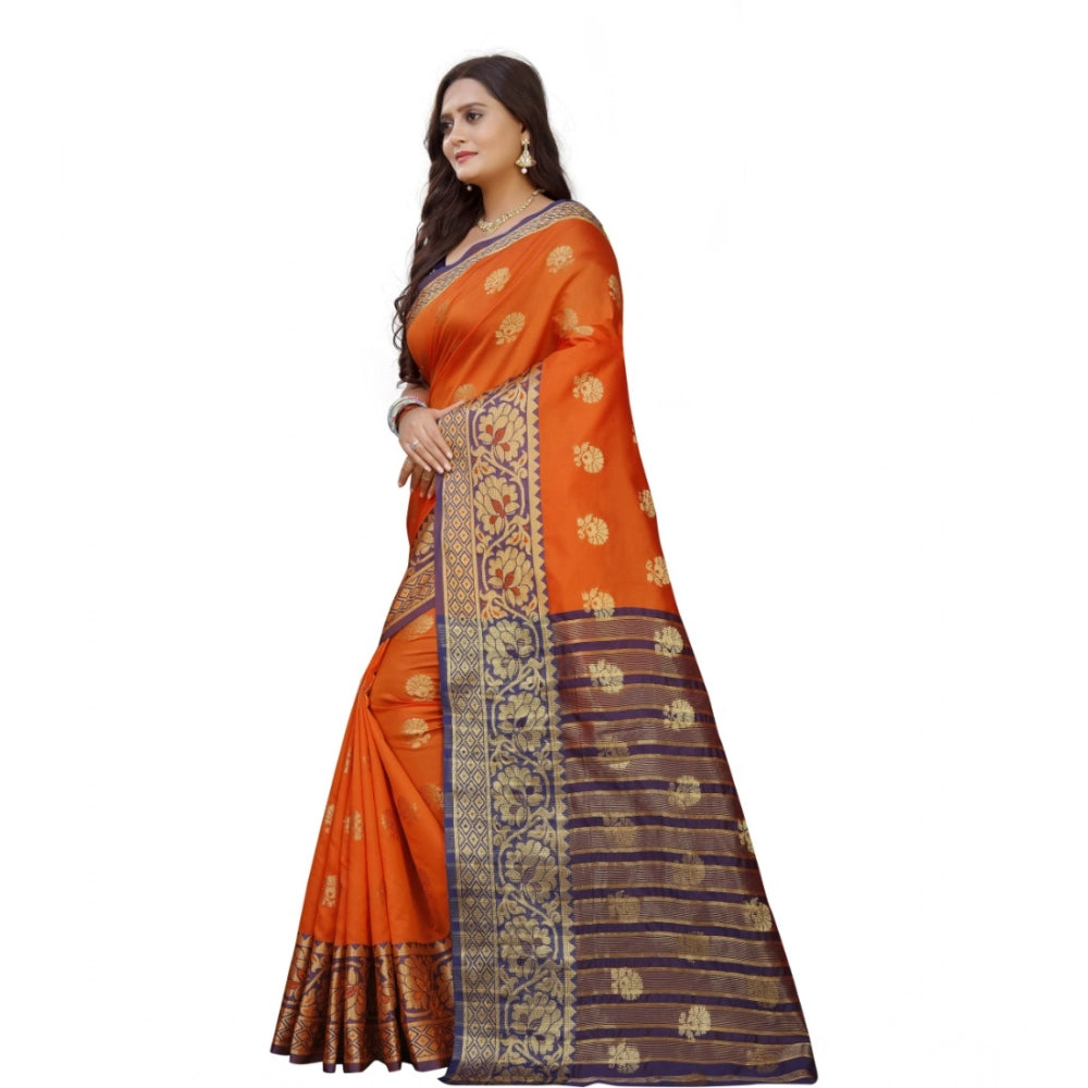 Women's Silk Blend Woven Saree With Unstitched Blouse 5.5 Mtr (Gold-Orange)