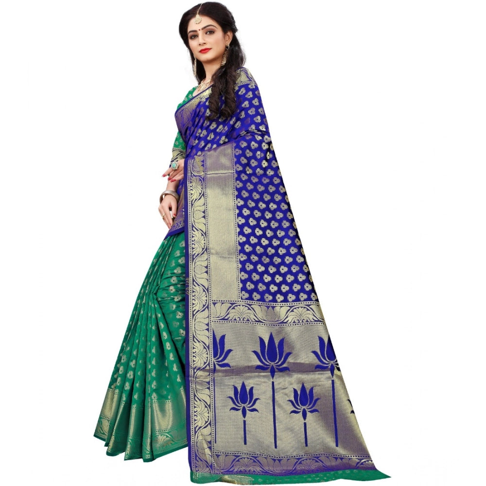 Women's Jacquard Woven Saree With Unstitched Blouse 5.5 Mtr (Green)