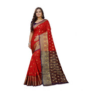 Women's Silk Blend Woven Saree With Unstitched Blouse 5.5 Mtr (Purple-Red)