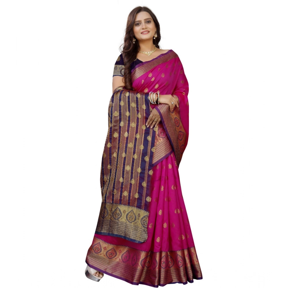 Women's Silk Blend Woven Saree With Unstitched Blouse 5.5 Mtr (Purple-Pink)