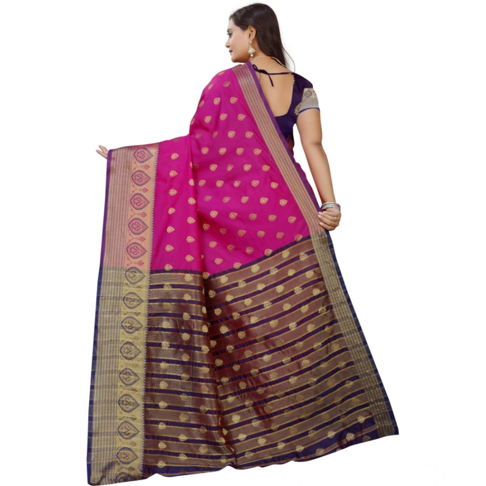 Women's Silk Blend Woven Saree With Unstitched Blouse 5.5 Mtr (Purple-Pink)