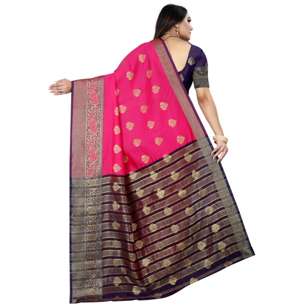Women's Silk Blend Woven Saree With Unstitched Blouse 5.5 Mtr (Purple-Pink)